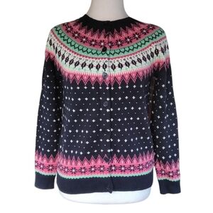 Talbots Lambs Wool Blend Nordic Fair Isle Knit Button Up Cardigan Petite‎ Small